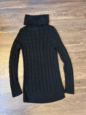 Banana Republic Black Cable Knit Turtleneck Sweater dress S Quiet Luxury Fall